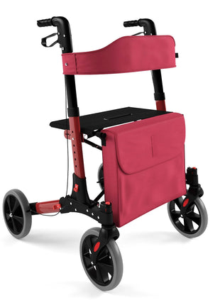 Walking aid, foldable, with a shopping bag, red