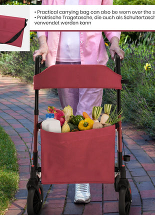 Walking aid, foldable, with a shopping bag, red